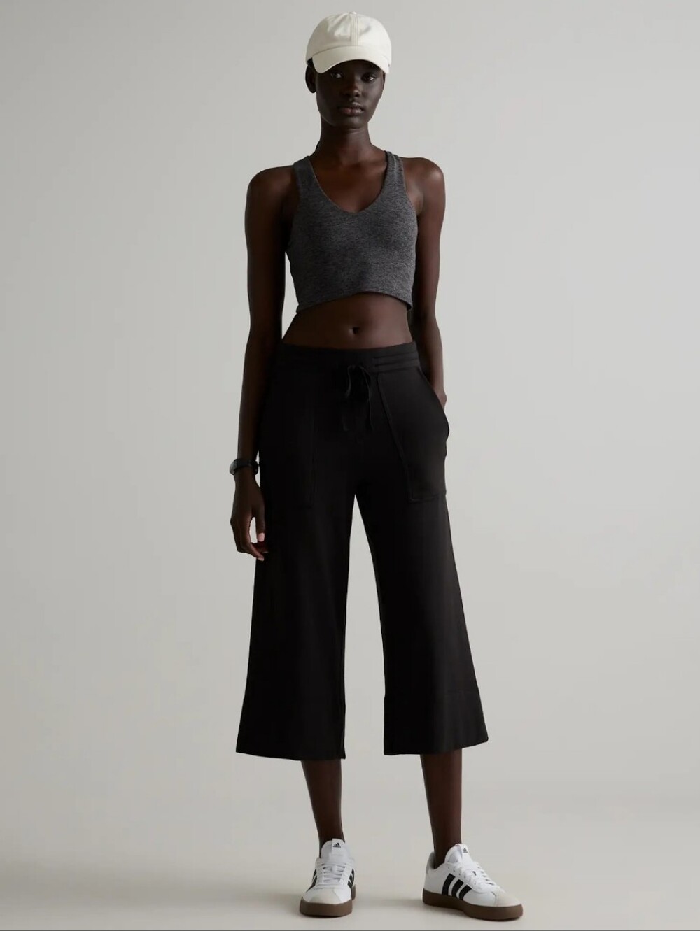 Quince SuperSoft Fleece Cropped Wide Leg Pants Black Women's Large